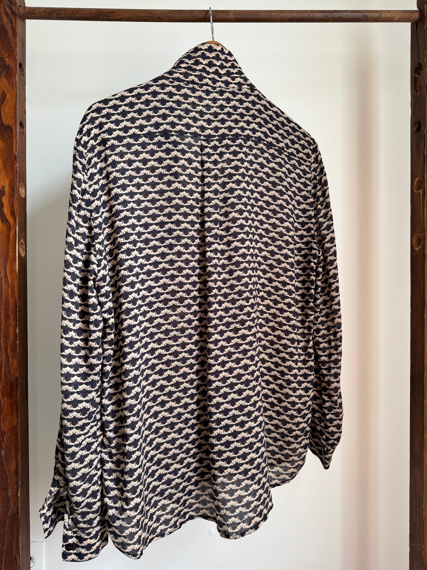 Reclaimed Rodebjer Bee Print Button Down Shirt in Black/Tan