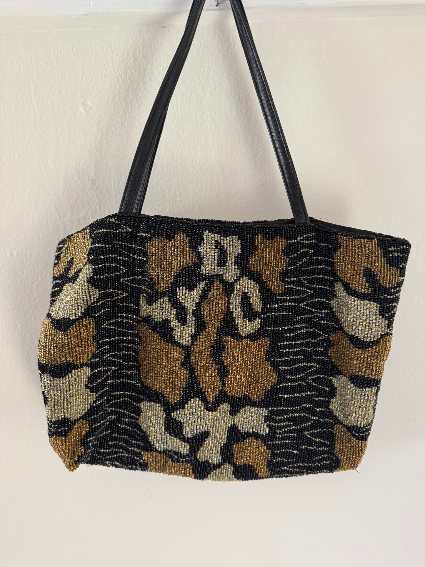 Christiana Beaded Handbag in Black/Sage/Bronze