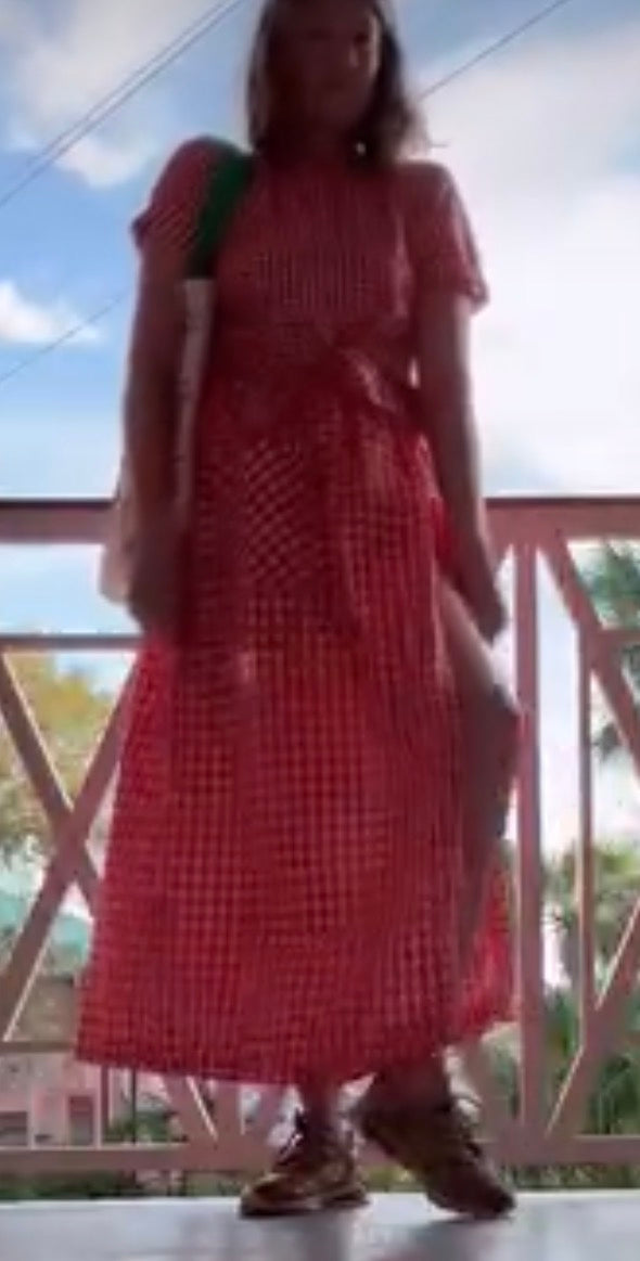 Vintage Gingham Long Wrap Skirt in Red