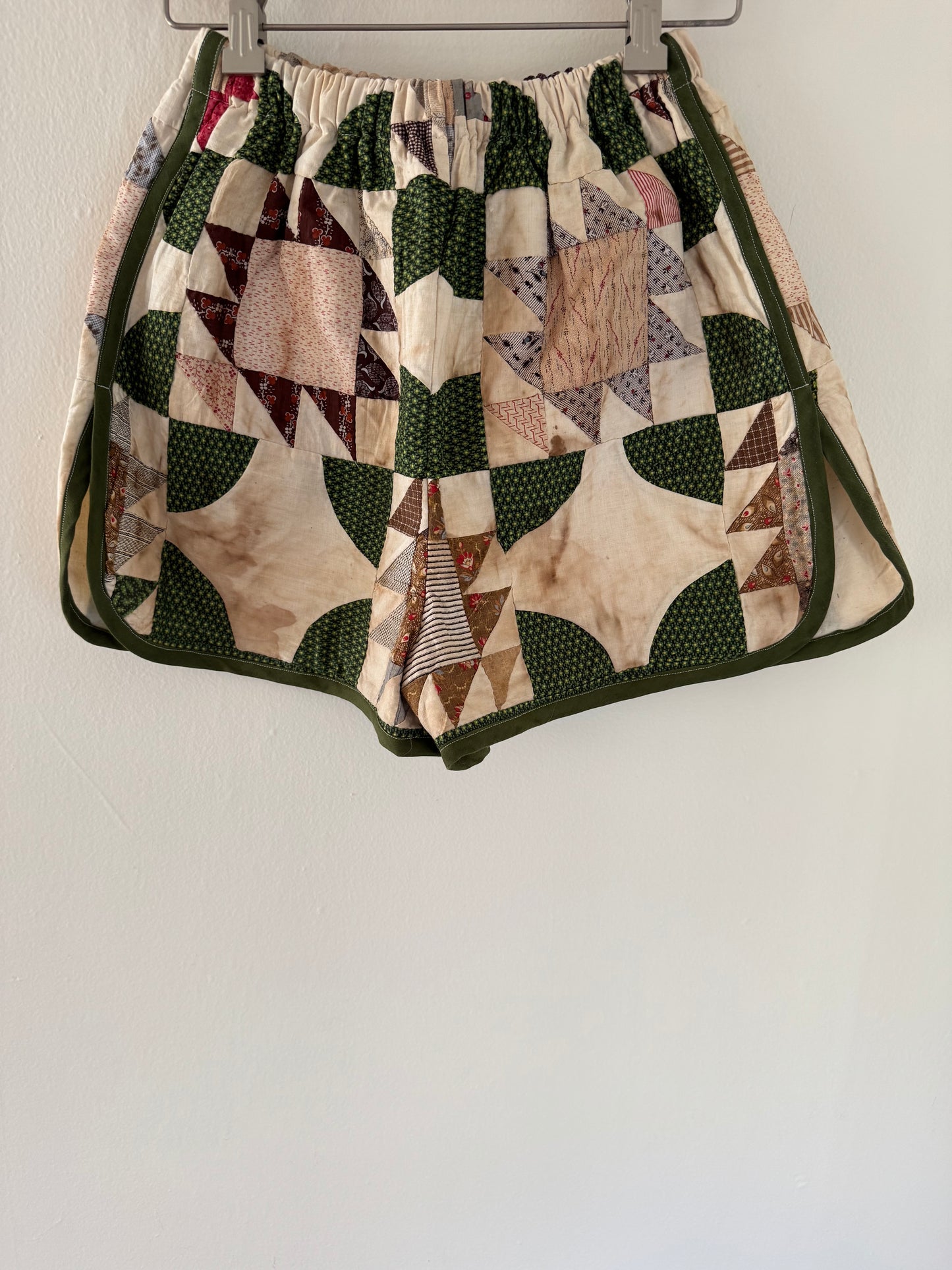 Jo & June One Of A Kind Quilt Shorts in Green Combo