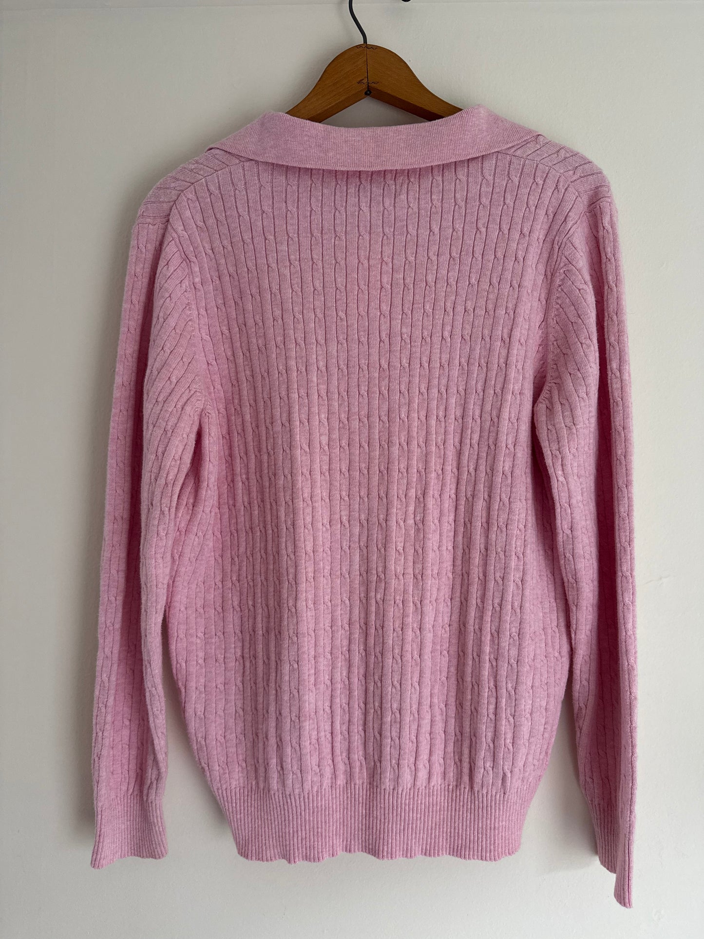 Reclaimed Kim Rogers Cotton Cable Knit Sweater with Collar in Pink