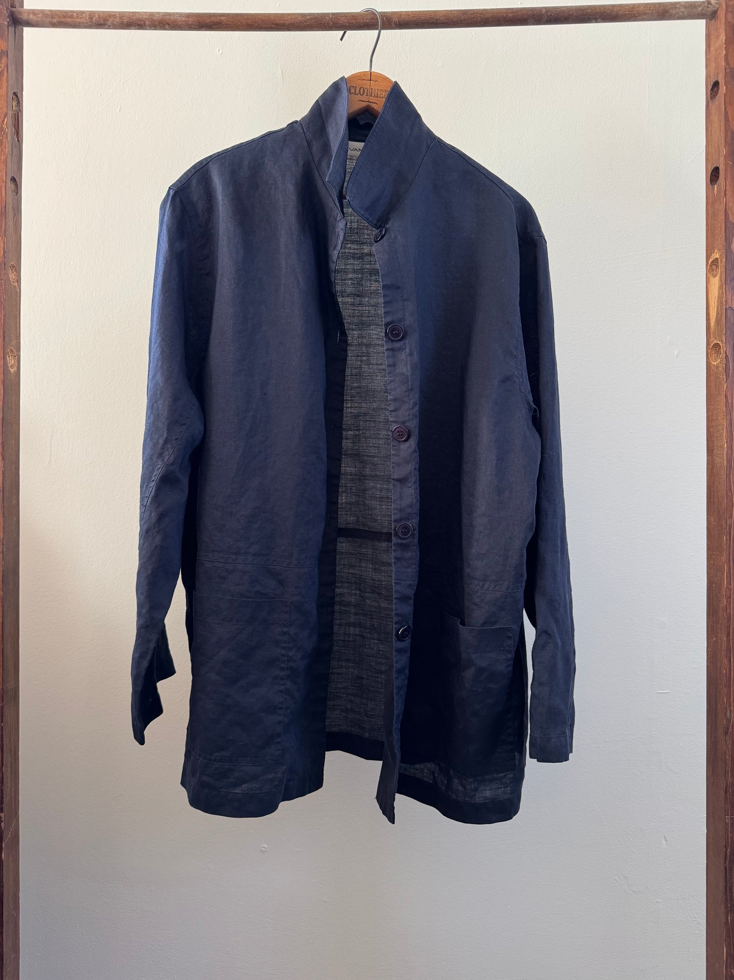 Reclaimed Evan-Picone Ramie Shirt Jacket in Navy