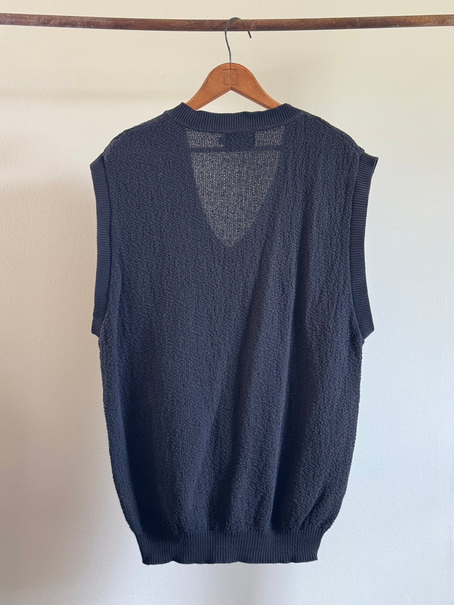 Vintage Golf Boss Cotton V-neck Sweater Vest in Faded Black