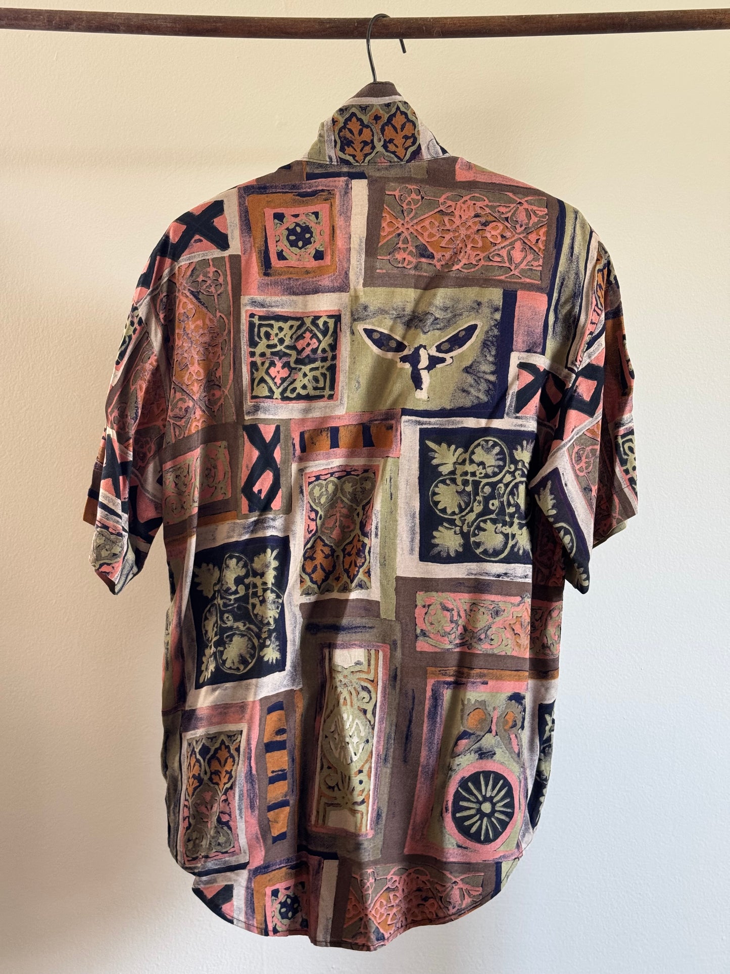 Vintage Kensington Square Short Sleeve Rayon Button Down
