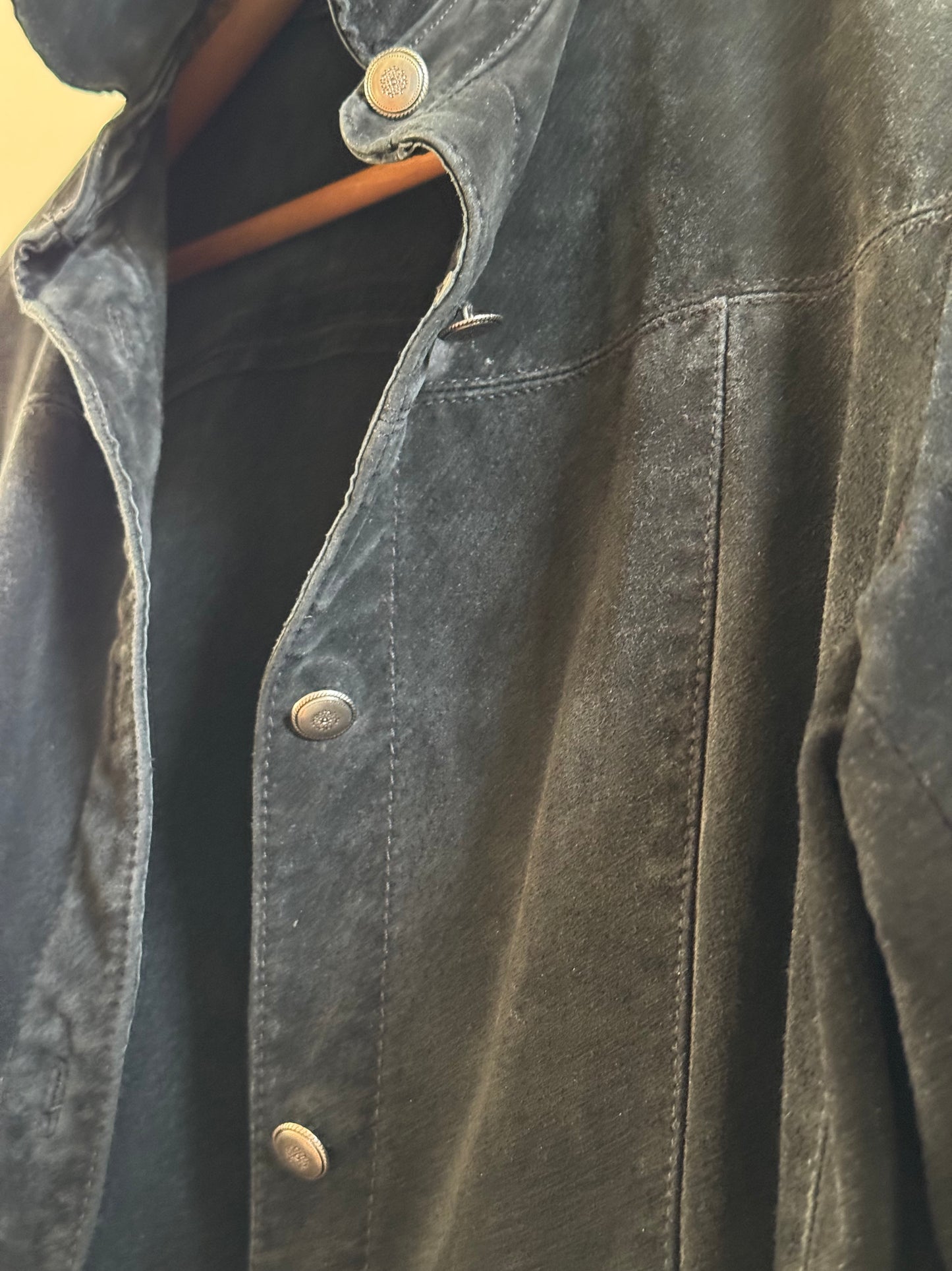 Vintage Suede Barn Coat in Black