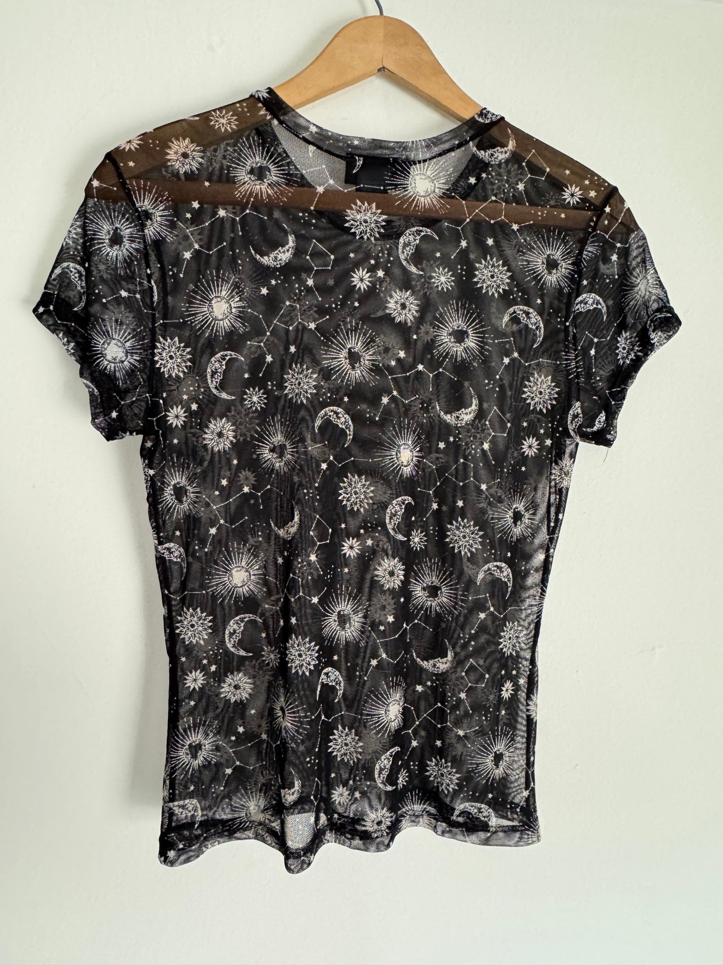 Just Polly New York Mesh Celestial Tee in Black/Cream