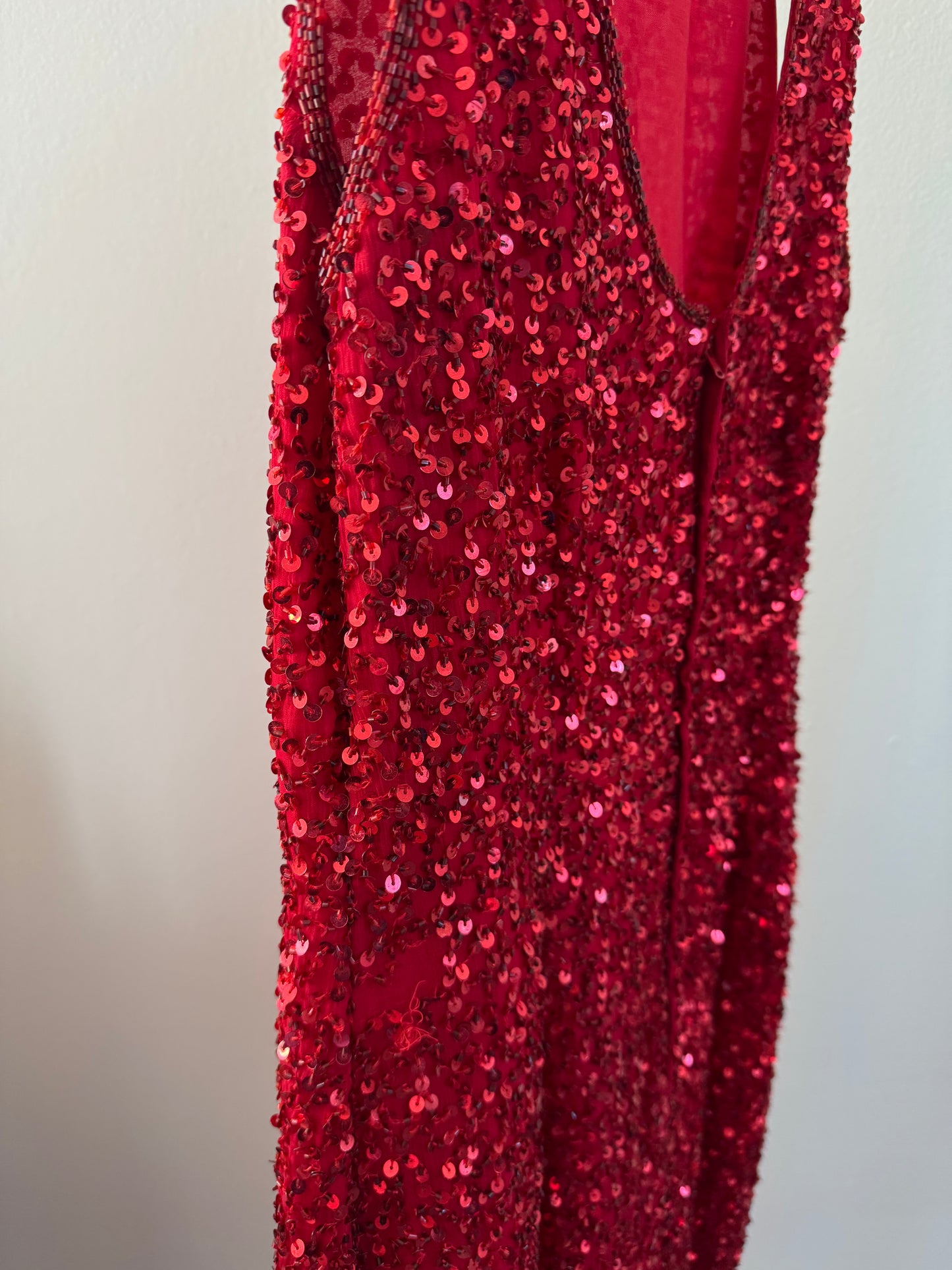 Vintage Sequin High Neck Tank Dress in Scarlet