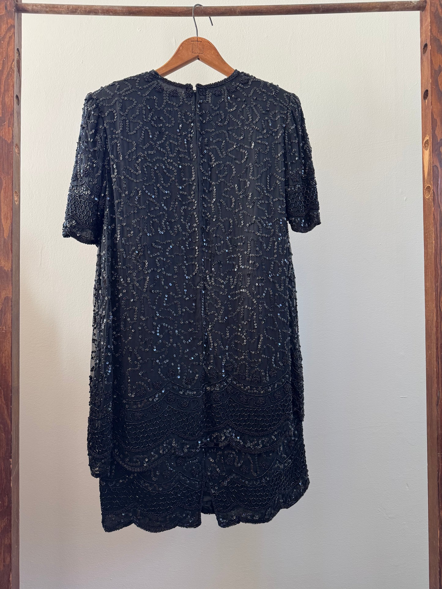 Vintage Beaded Mini Dress in Black