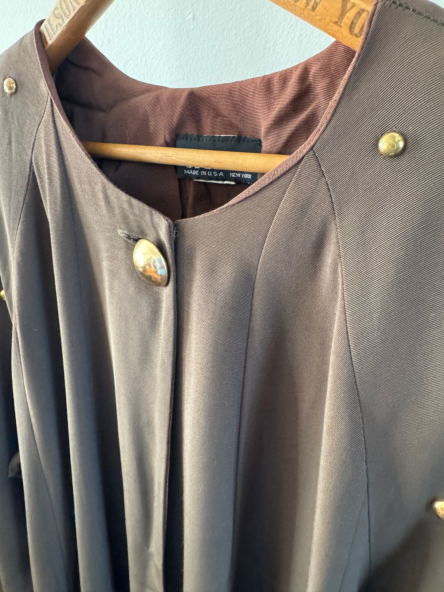 Vintage Studio I Brass Studded Dress Coat in Olive Brown