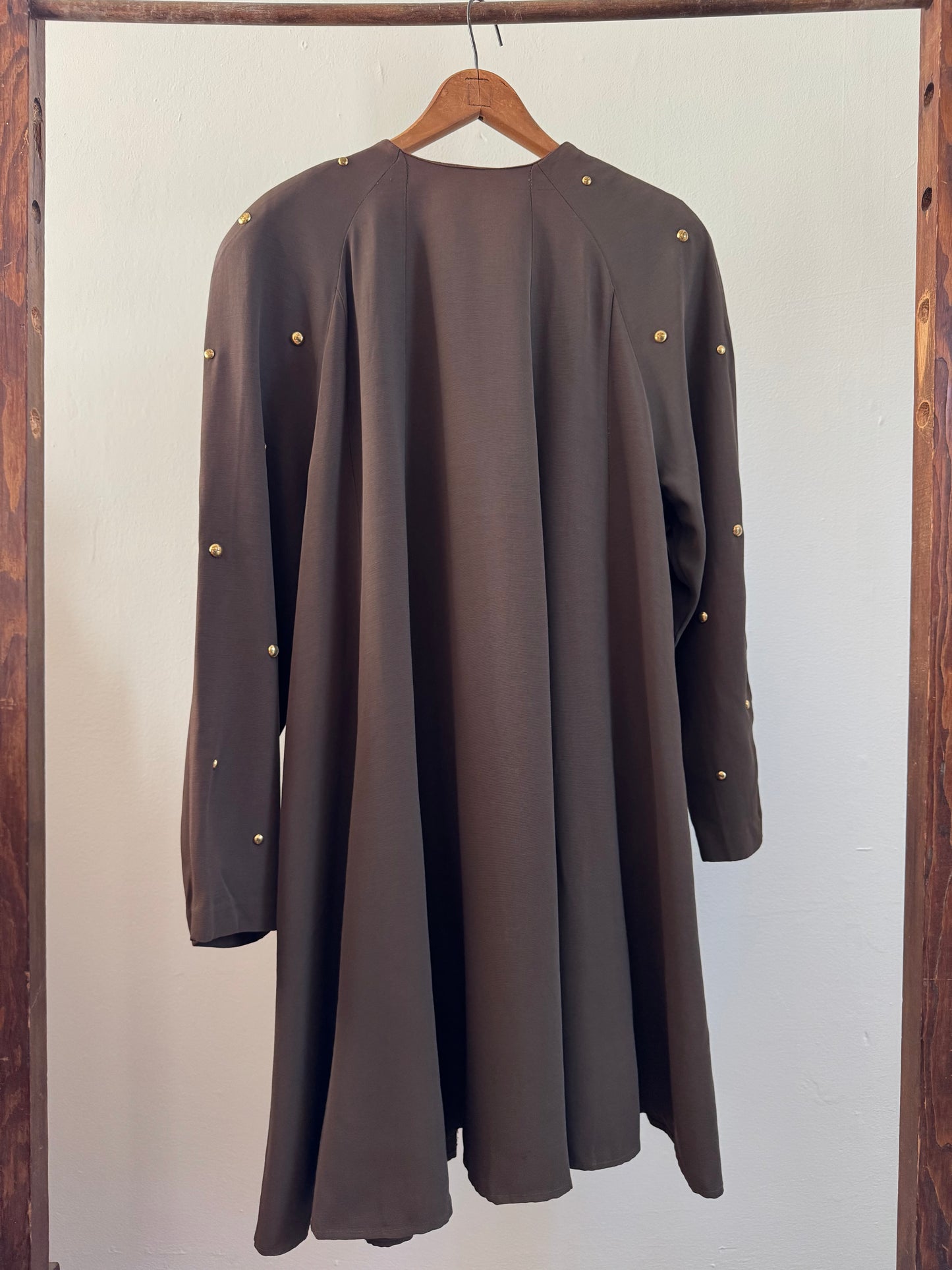 Vintage Studio I Brass Studded Dress Coat in Olive Brown
