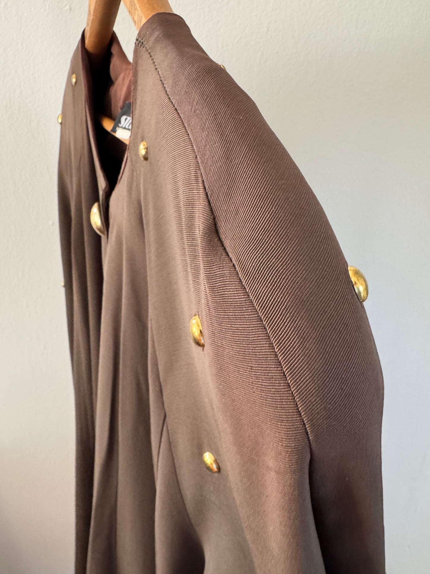 Vintage Studio I Brass Studded Dress Coat in Olive Brown