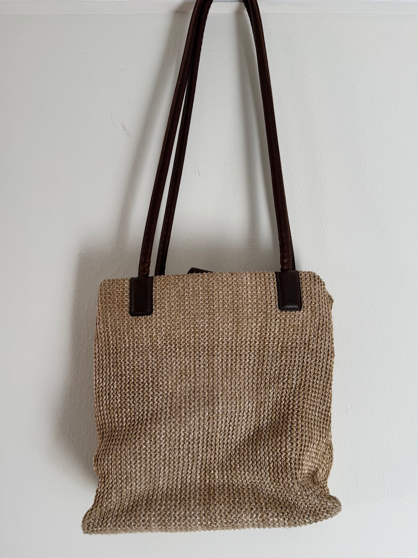 Strada Woven Straw-Like Bag in Tan/Dark Brown