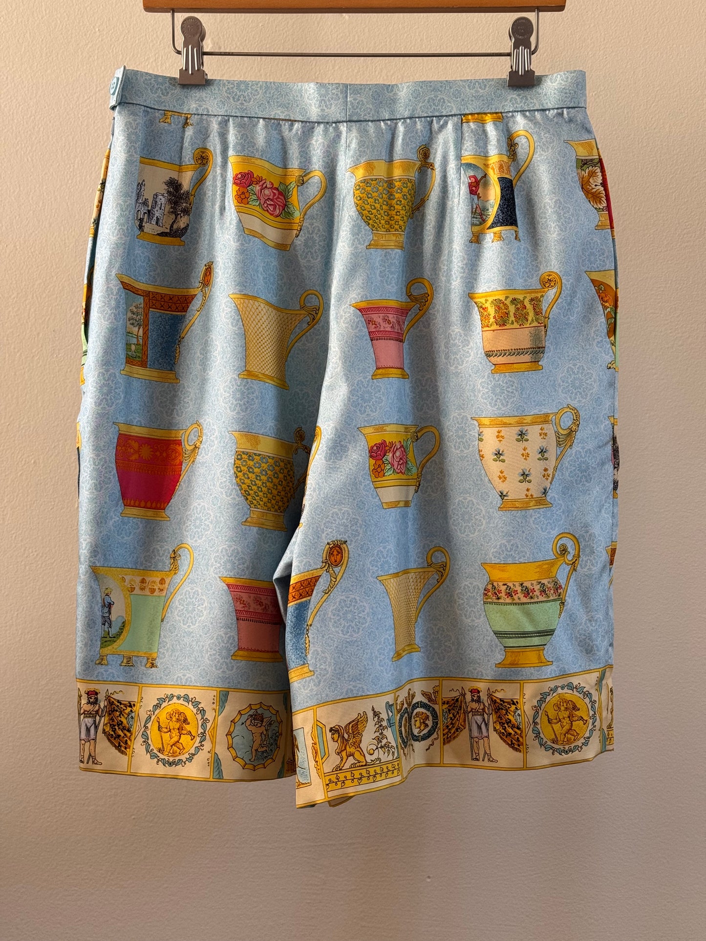 Vintage Silk Carlile Pleated Shorts in Greek Print
