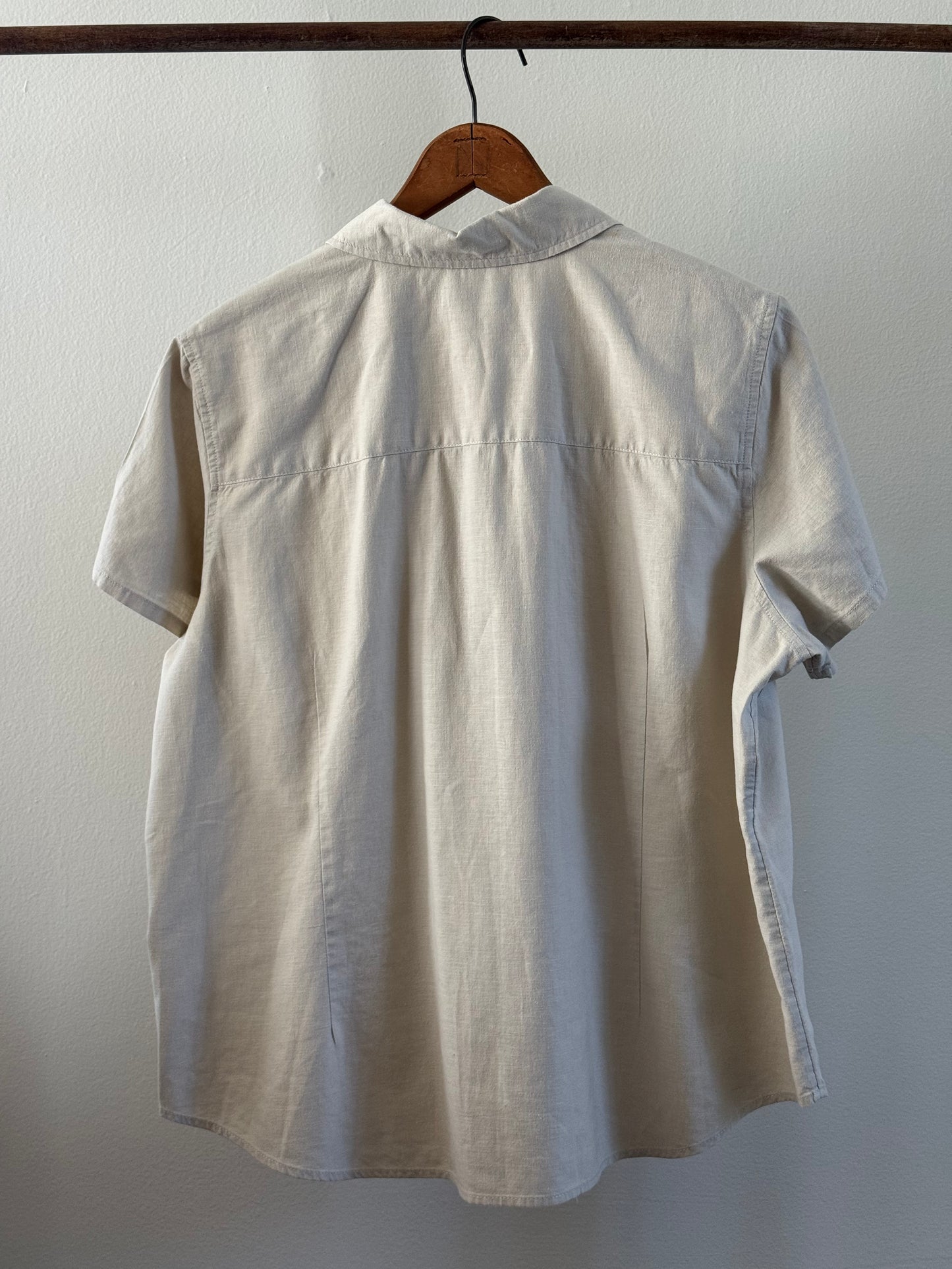Vintage Linen/Cotton Short Sleeve Button Down Shirt in Sand