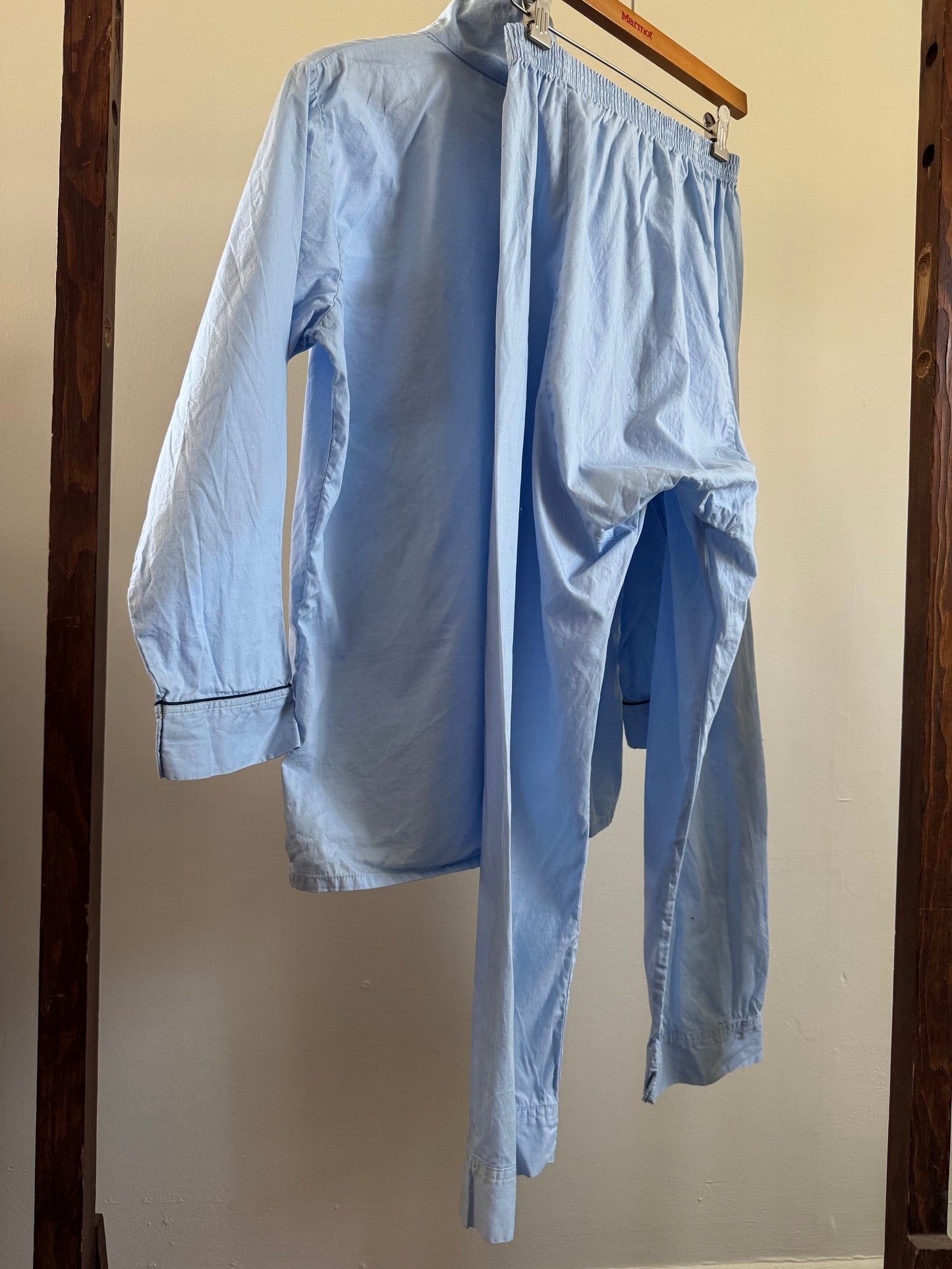 Reclaimed Grandpa Pajamas in Pale Blue/Navy