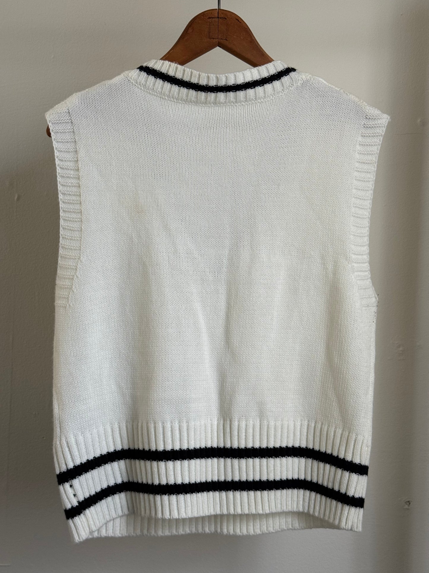 Reclaimed Tennis Sweater Vest in Cream & Navy