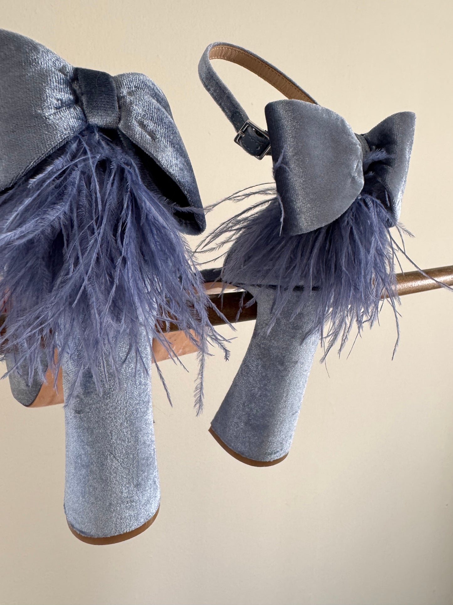 Reclaimed Antonio Melani Velvet Platform Heels with Ostrich Feathers