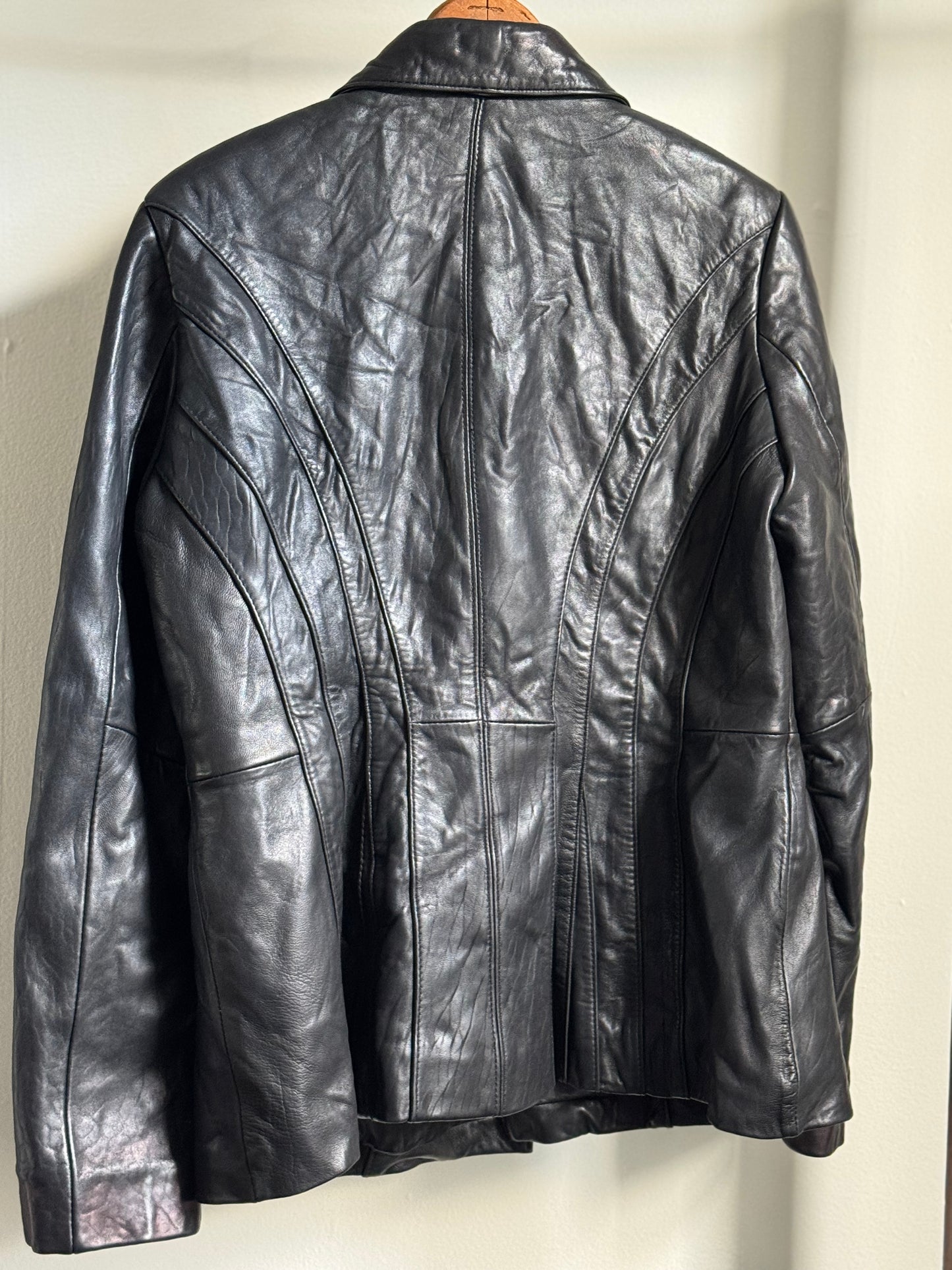 Reclaimed Jones New York Lambskin Leather Blazer in Black