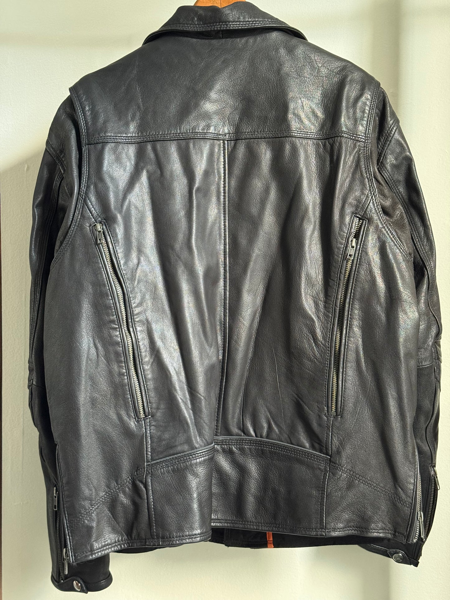 Reclaimed Leather Biker Jacket in Black