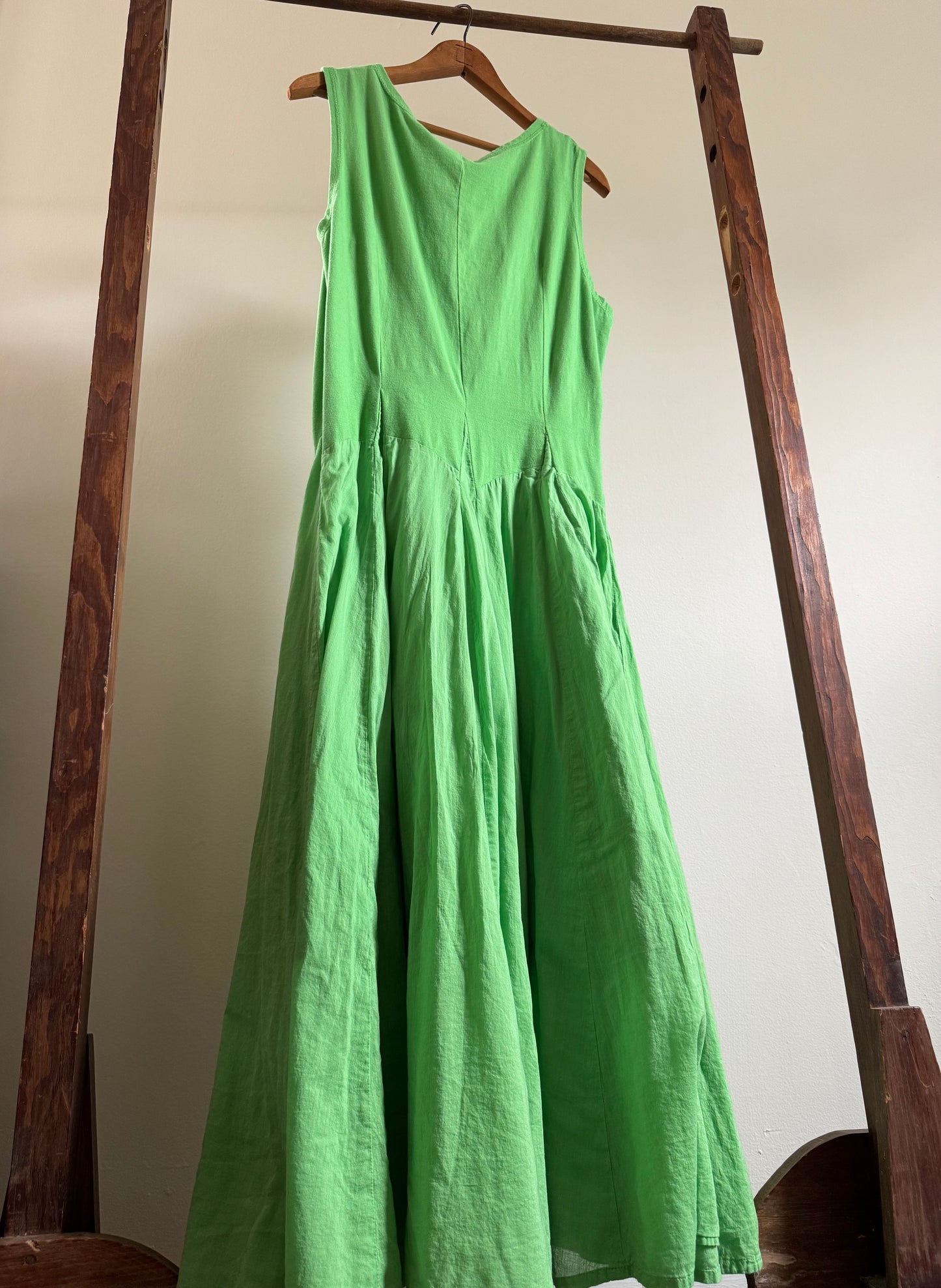 Reclaimed OSO Casuals Cotton Drop Waist Dress in Green
