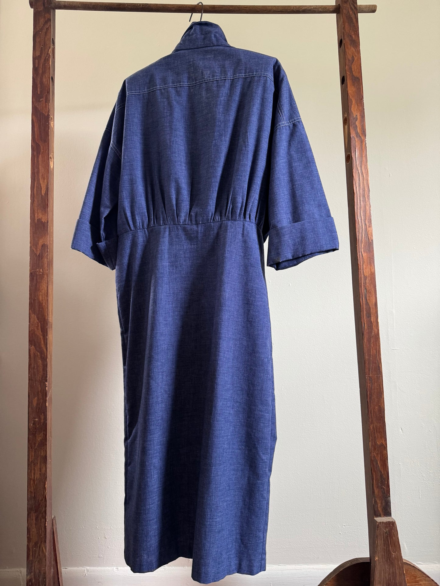 Vintage Denim Shirt Dress with Pearl Snaps