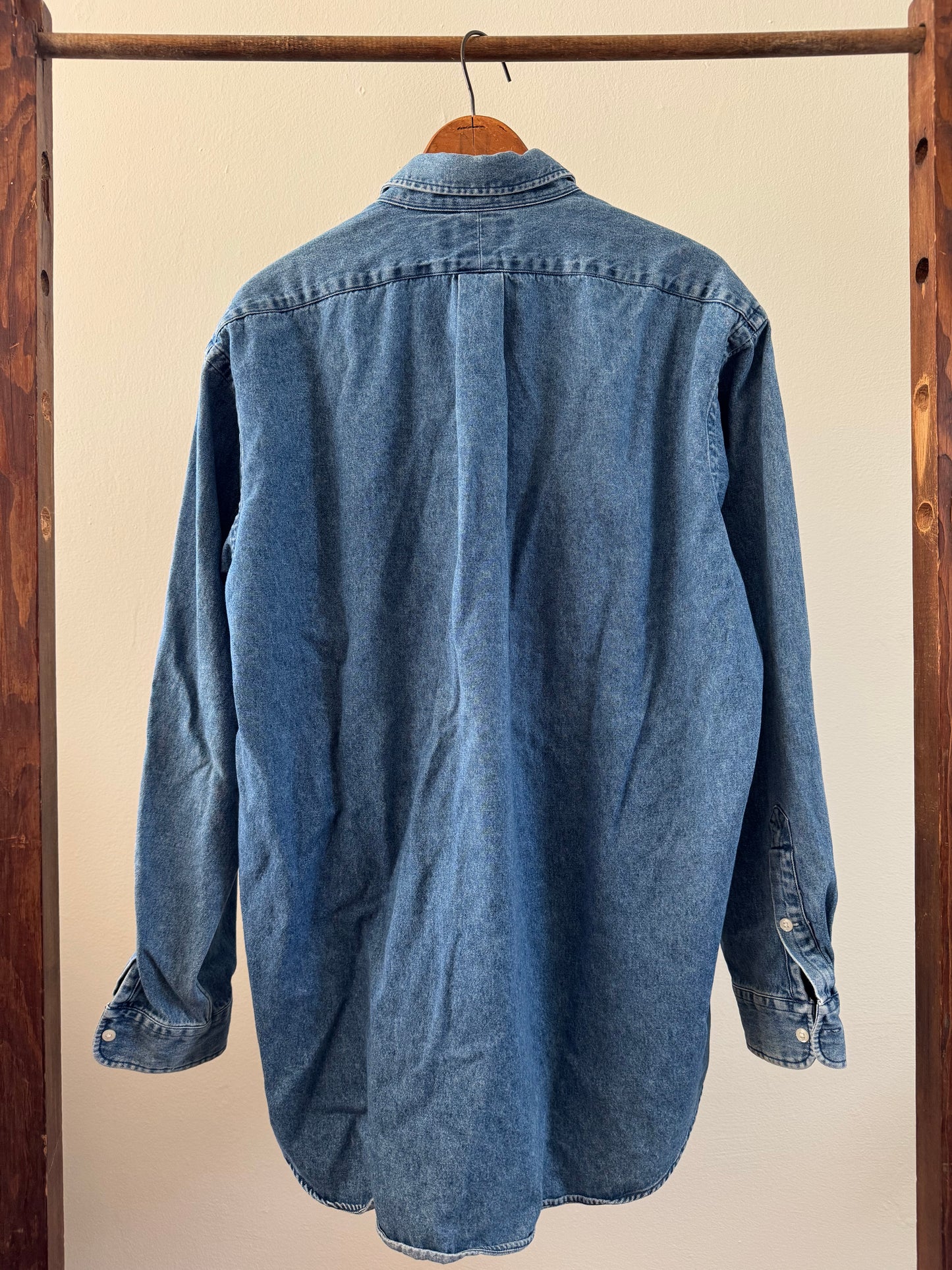 Reclaimed Ralph Lauren Denim Button Down Shirt with Red Logo