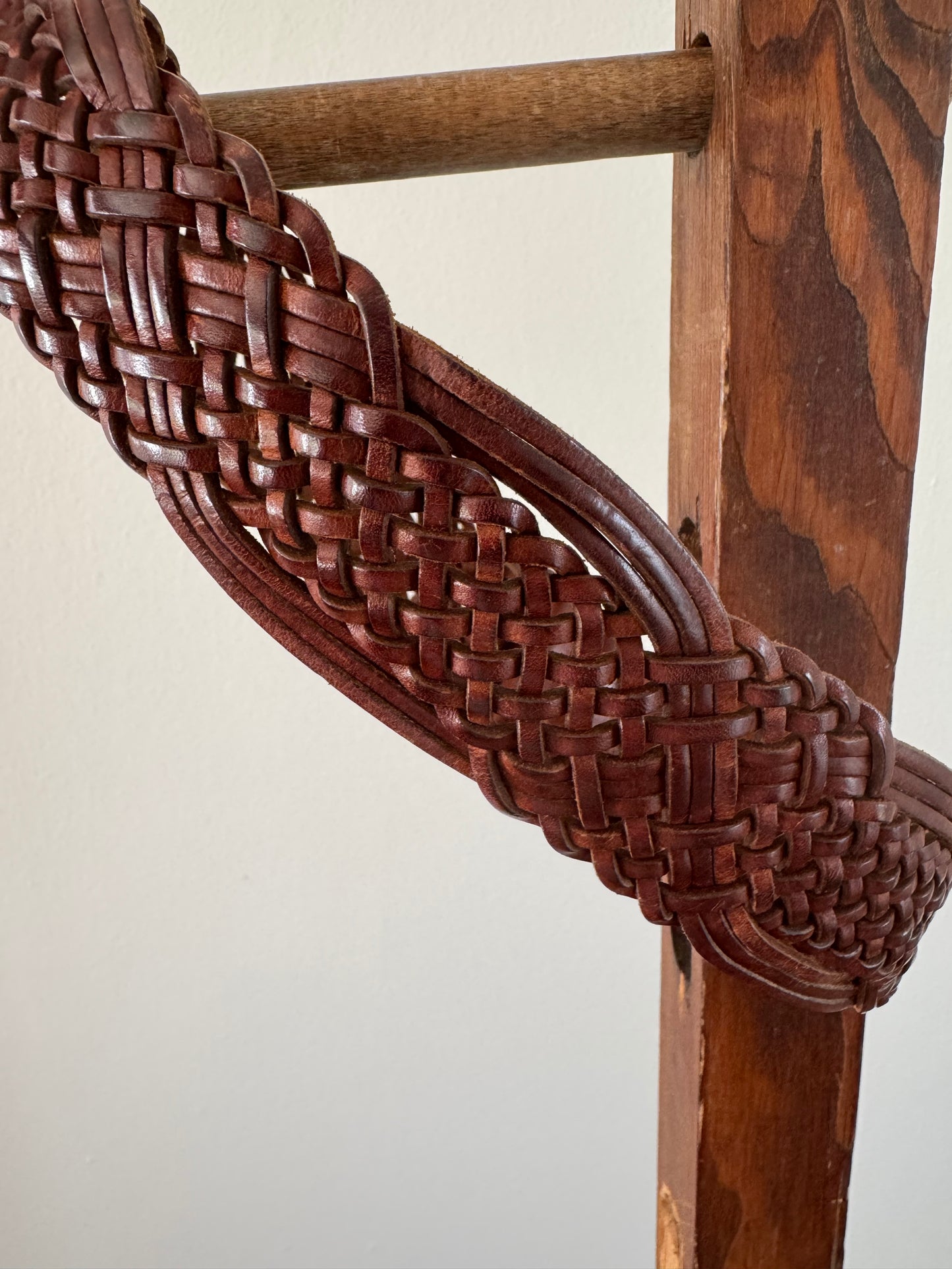 Vintage Wide Woven Leather Belt in Brown