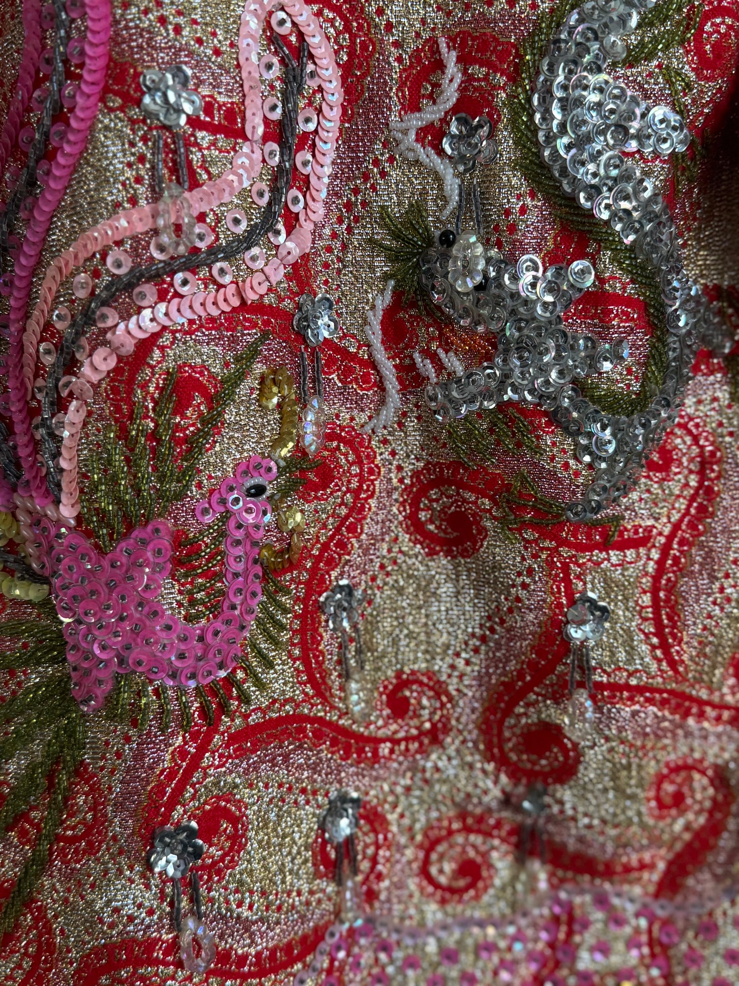 Vintage Dynasty Sequin & Beaded Jacket in Pink/Red