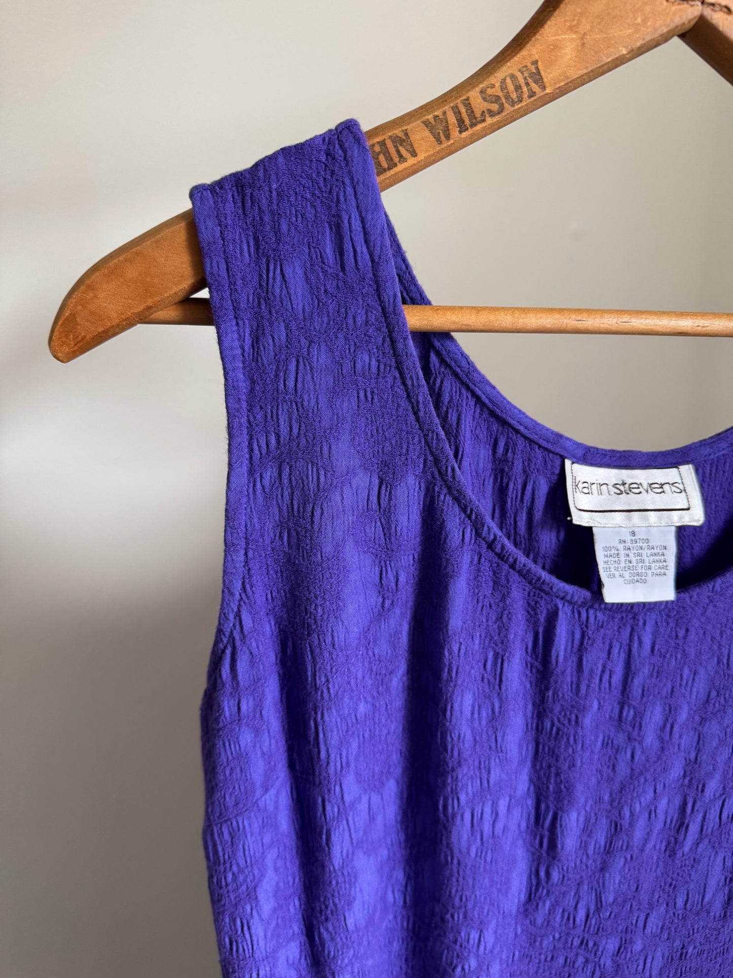Vintage Karin Stevens Rayon Tank Mini Dress in Royal Purple