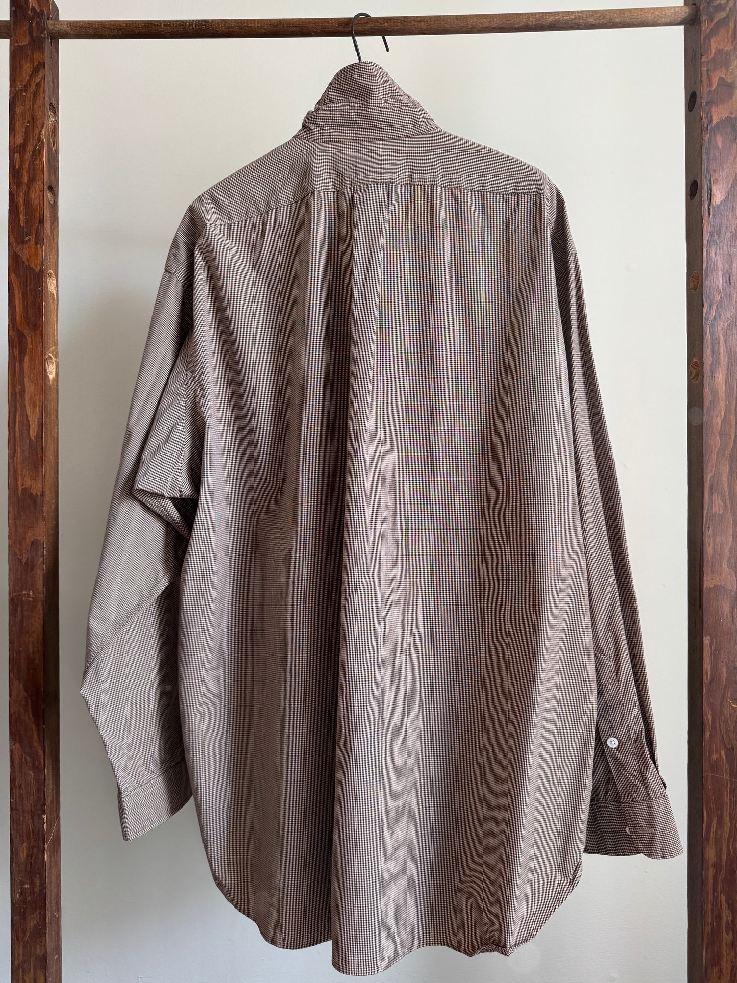 Reclaimed Ralph Lauren Button Down Shirt in Brown/Khaki Micro Check