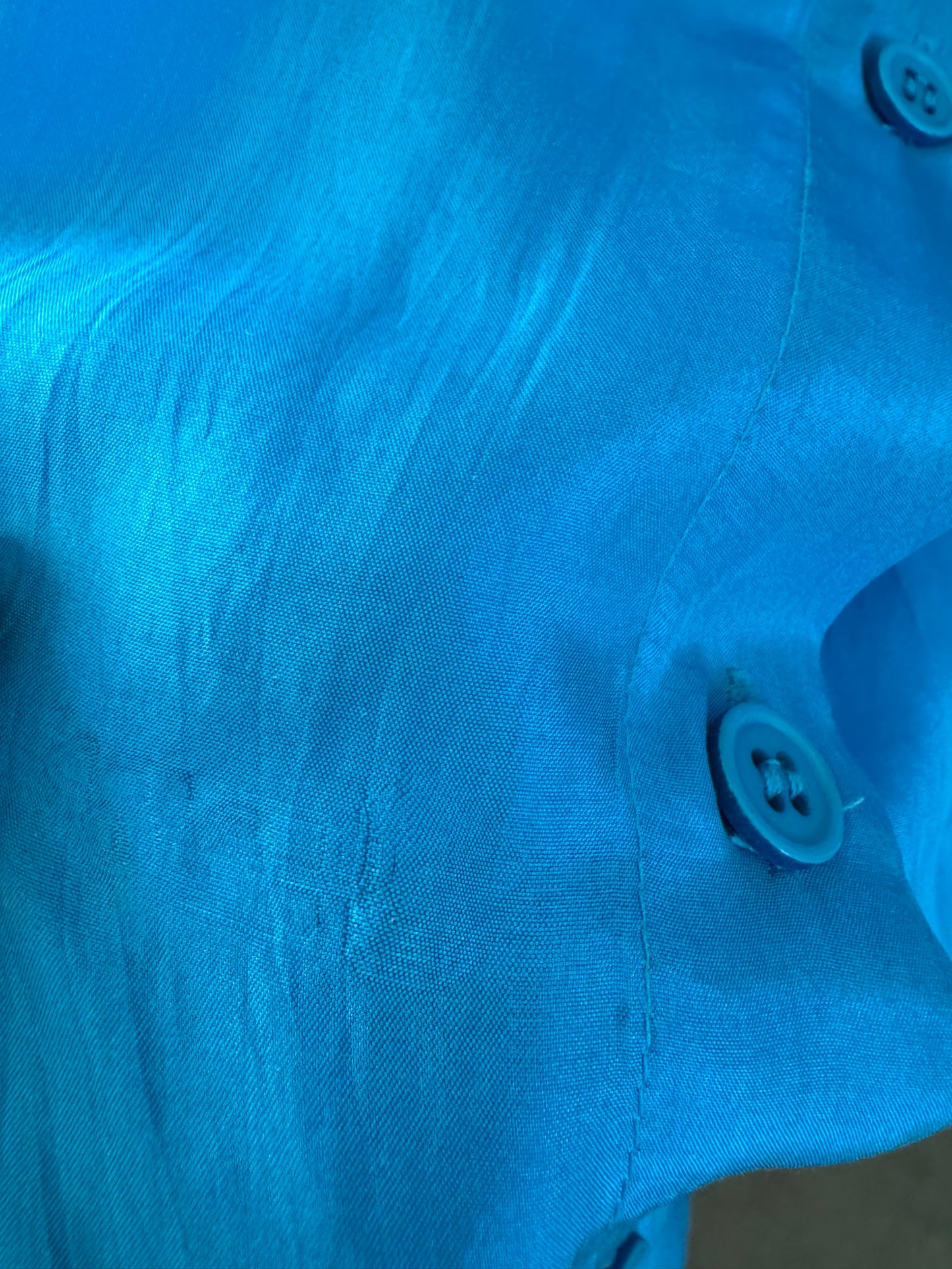 Vintage Gottex Silk Pleated Back Button Down Shirt in Electric Blue