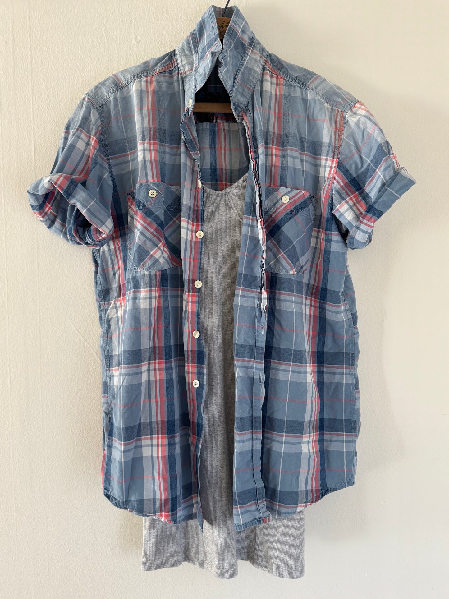 Cockpit Short Sleeve Plaid Button Down in Blue