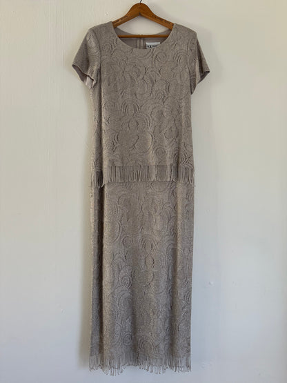 S.L. Fashions Lace Fringe Dress in Silver