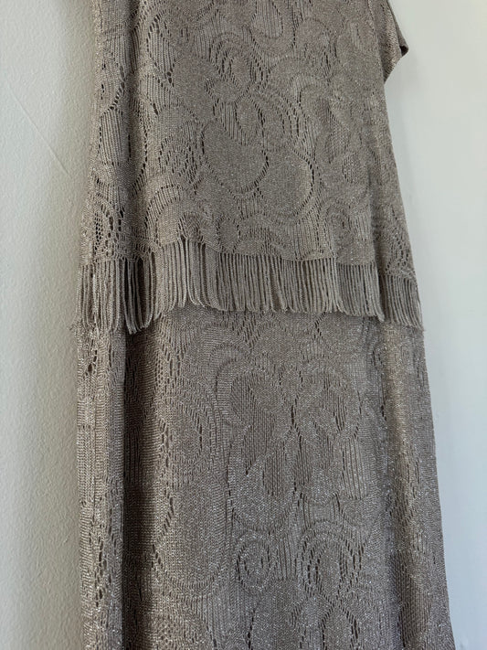 S.L. Fashions Lace Fringe Dress in Silver