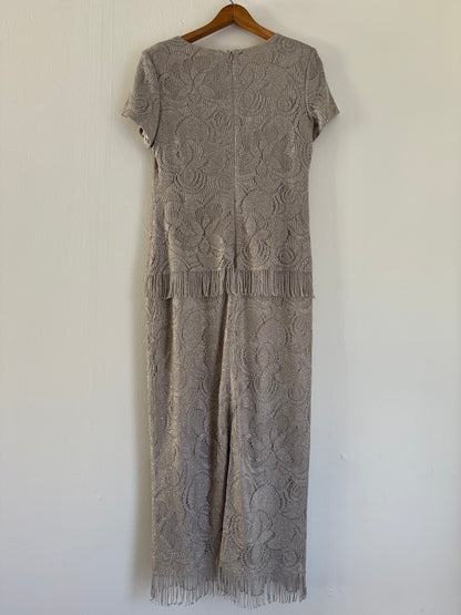 S.L. Fashions Lace Fringe Dress in Silver