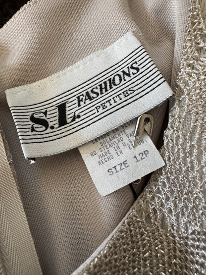 S.L. Fashions Lace Fringe Dress in Silver