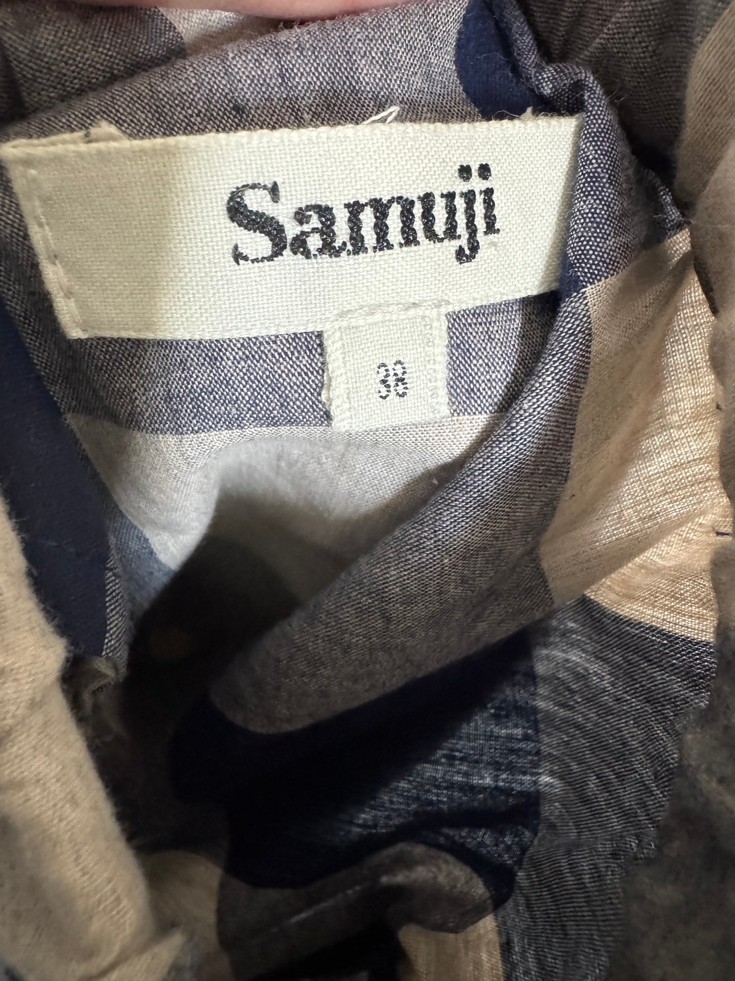 Reclaimed Samuji Cotton Plaid Pant in Navy/Tan