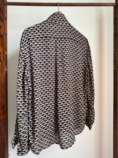 Reclaimed Rodebjer Bee Print Button Down Shirt in Black/Tan