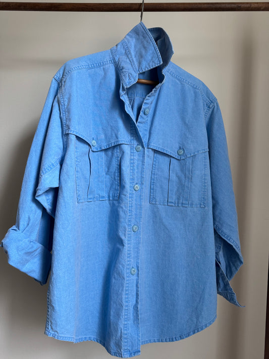Vintage Geoffrey Hunter Cotton Fishing Shirt in Blue
