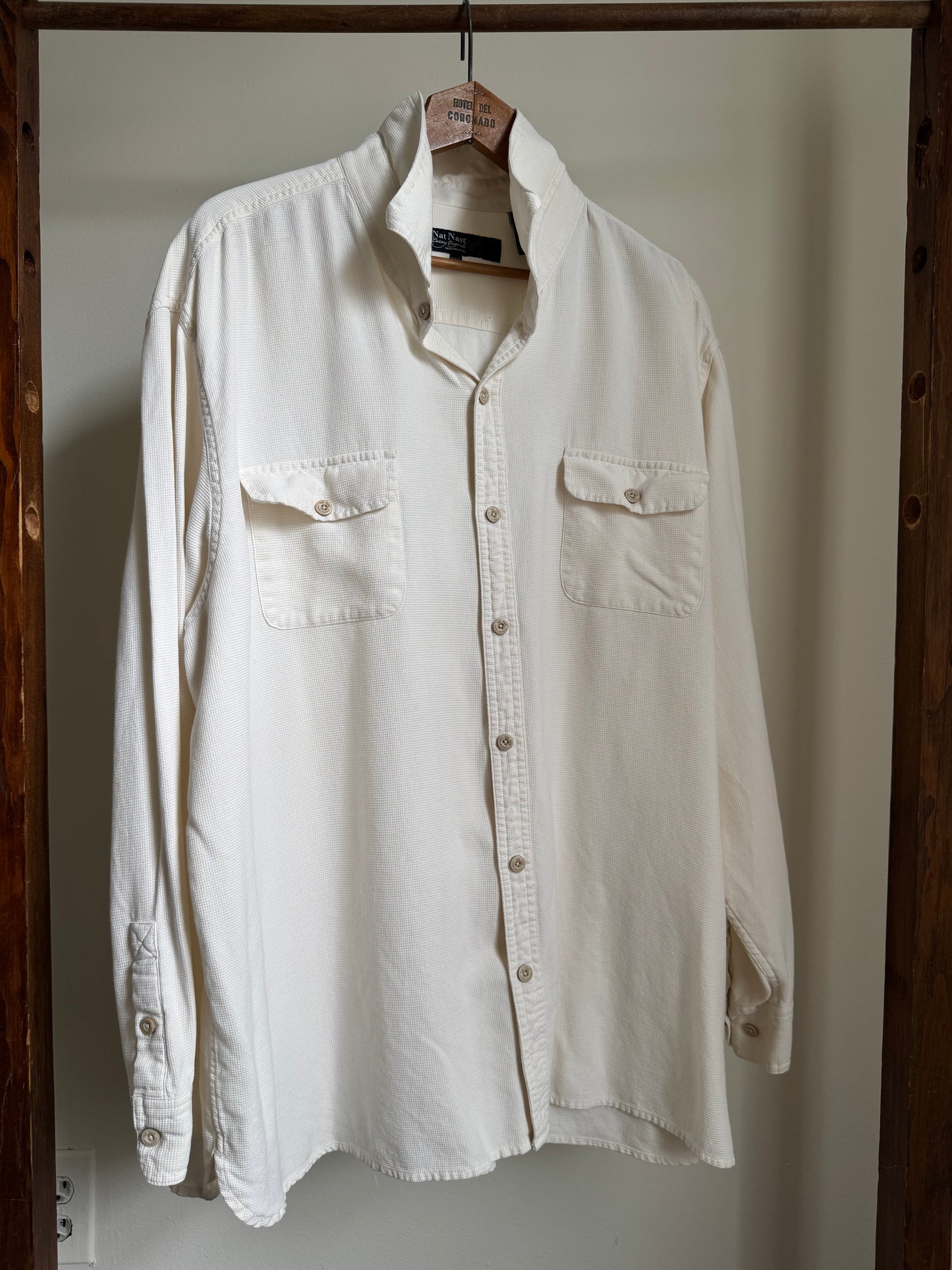 Reclaimed Nat Nast Silk/Cotton Button Down Shirt in Cream