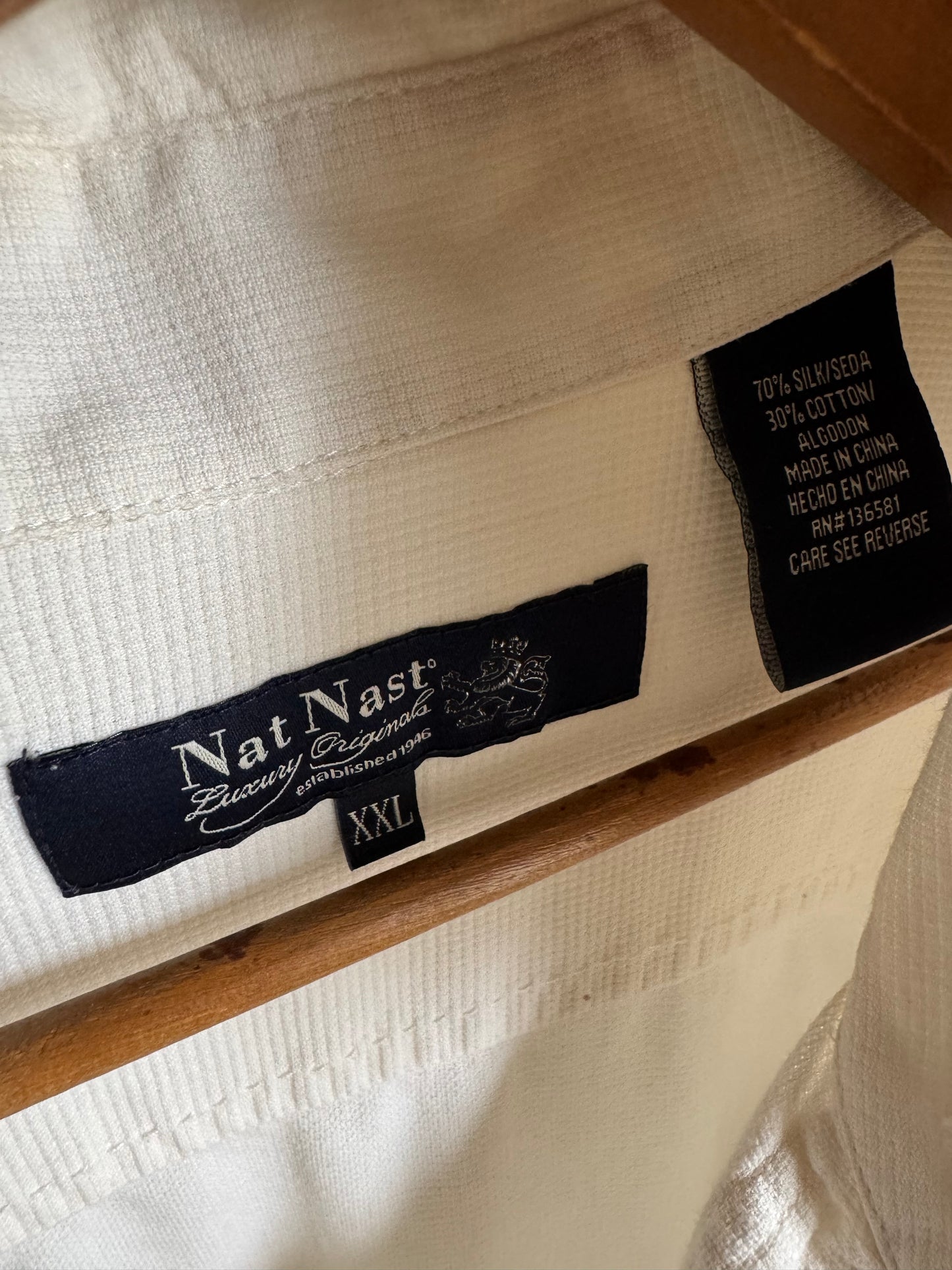 Reclaimed Nat Nast Silk/Cotton Button Down Shirt in Cream