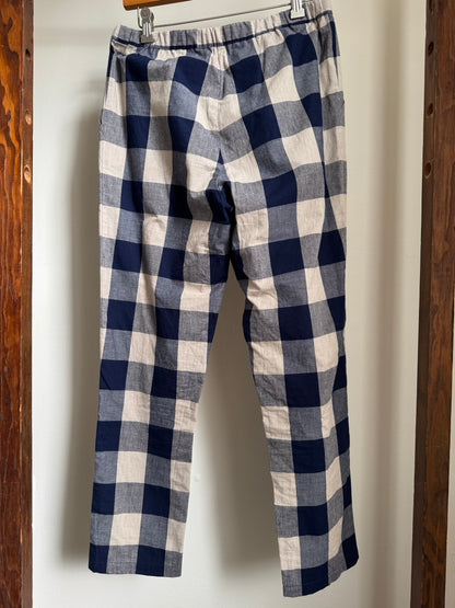 Reclaimed Samuji Cotton Plaid Pant in Navy/Tan