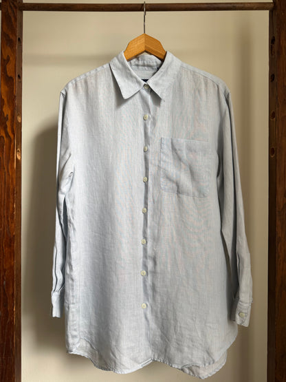 Reclaimed Liz Claiborne Liz Sport Linen Button Down Shirt in Pale Blue