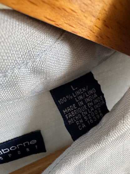 Reclaimed Liz Claiborne Liz Sport Linen Button Down Shirt in Pale Blue