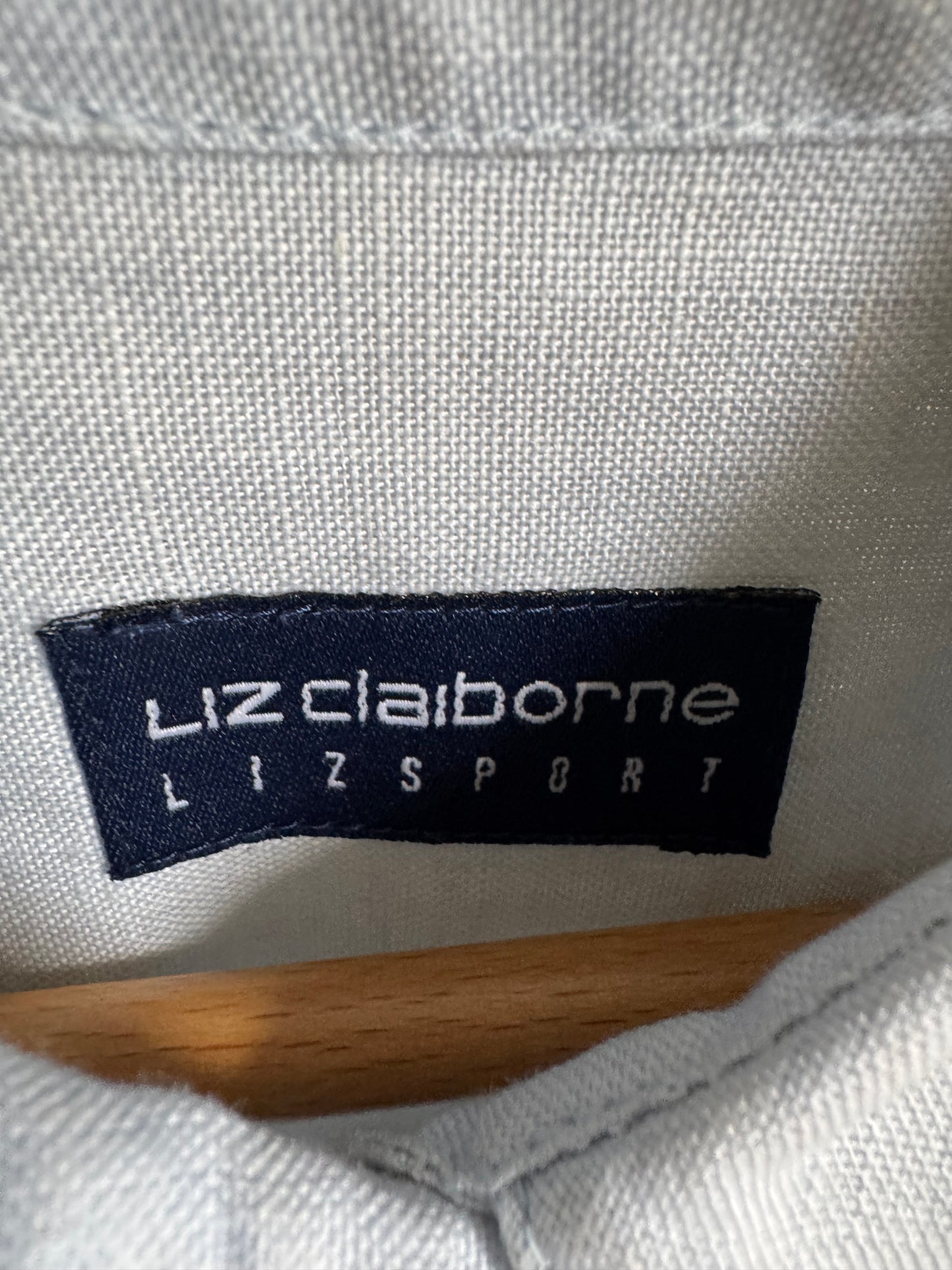 Reclaimed Liz Claiborne Liz Sport Linen Button Down Shirt in Pale Blue