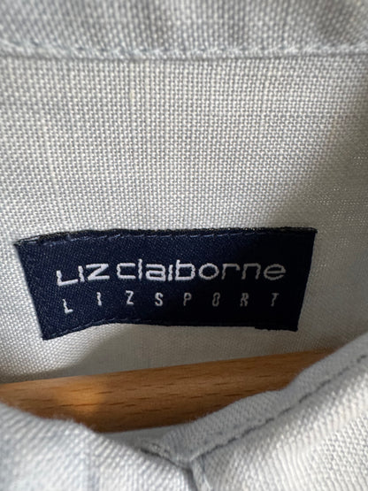Reclaimed Liz Claiborne Liz Sport Linen Button Down Shirt in Pale Blue