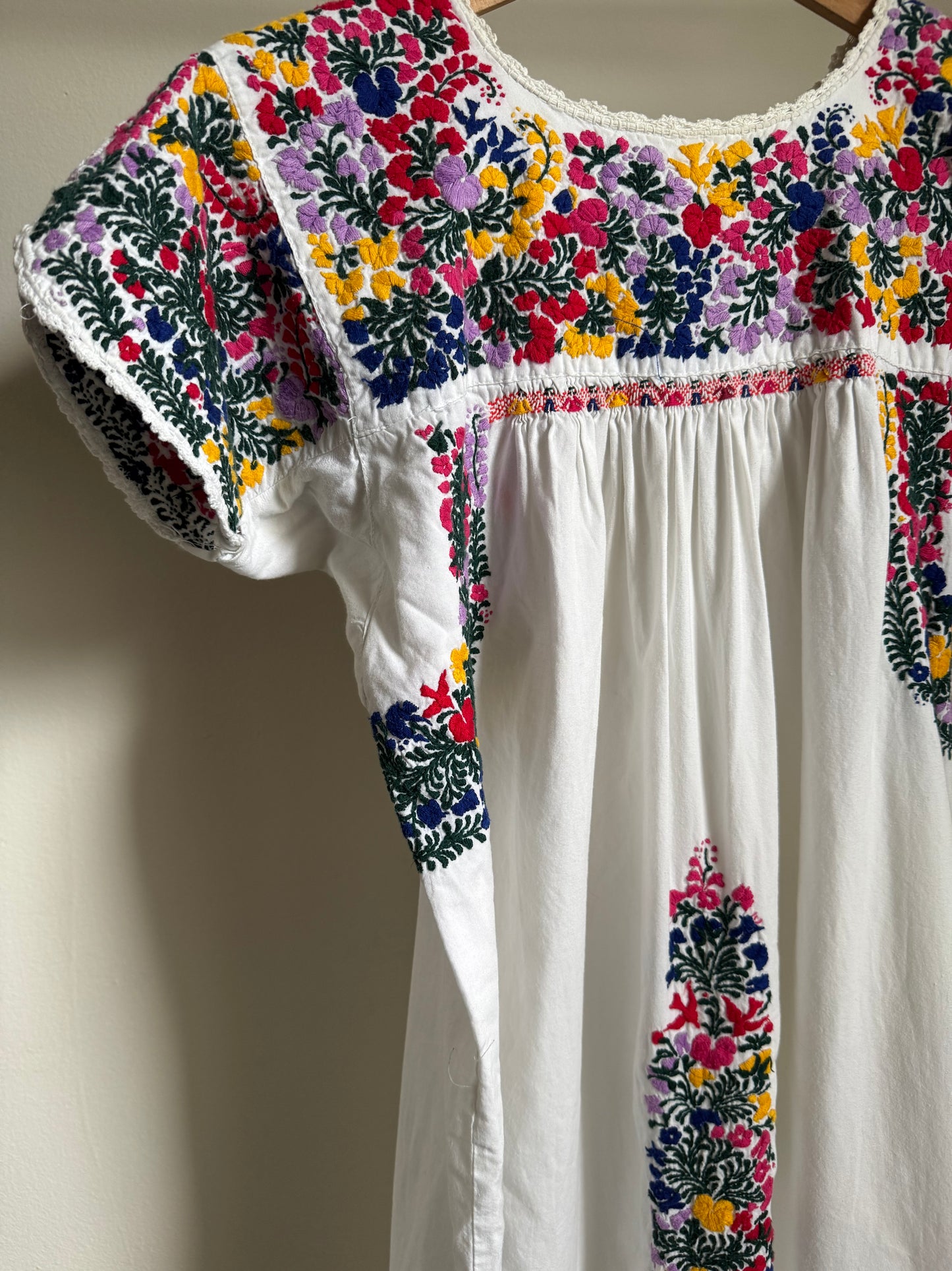 VIntage Mexican Embroidered Dress in White