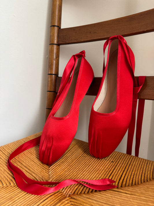 Reclaimed NWOT J.Crew Satin Ballet Flats in Red