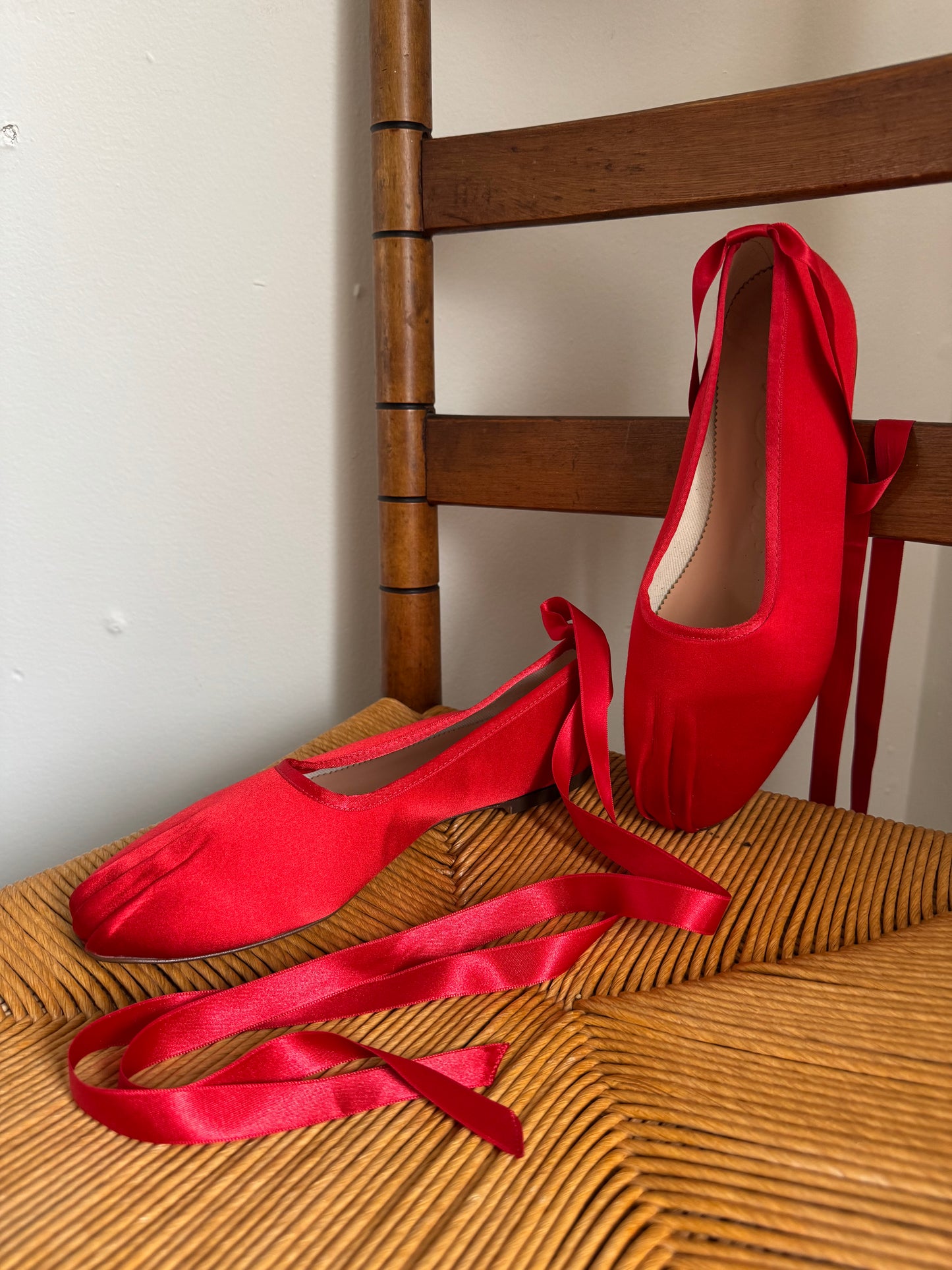 Reclaimed NWOT J.Crew Satin Ballet Flats in Red