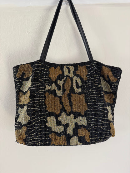 Christiana Beaded Handbag in Black/Sage/Bronze